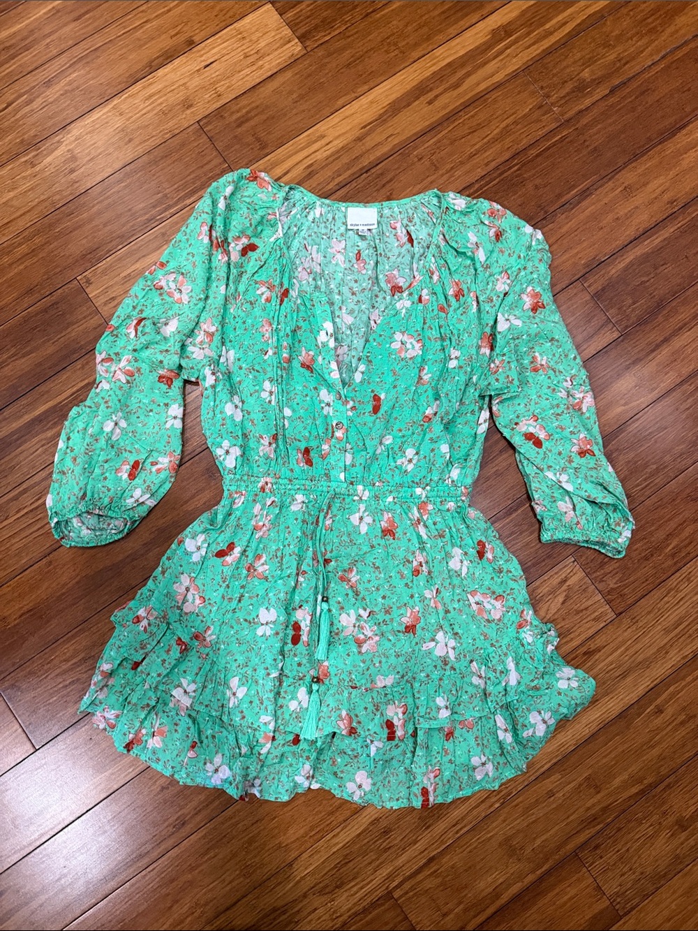 Skylar + Madison Mint Green Floral Sundress with Pink Blossom Print